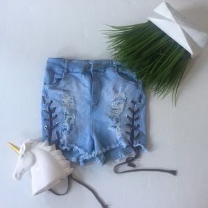 Fashion Nova Denim Shorts With Lace Up Sides